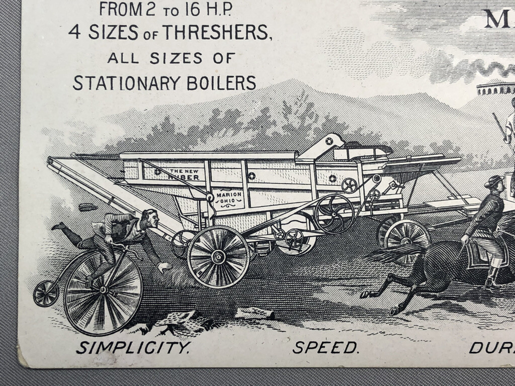 1880s HUBER Engines THRESHERS Farm Advertising ILLINOIS MAP Victorian TRADE CARD