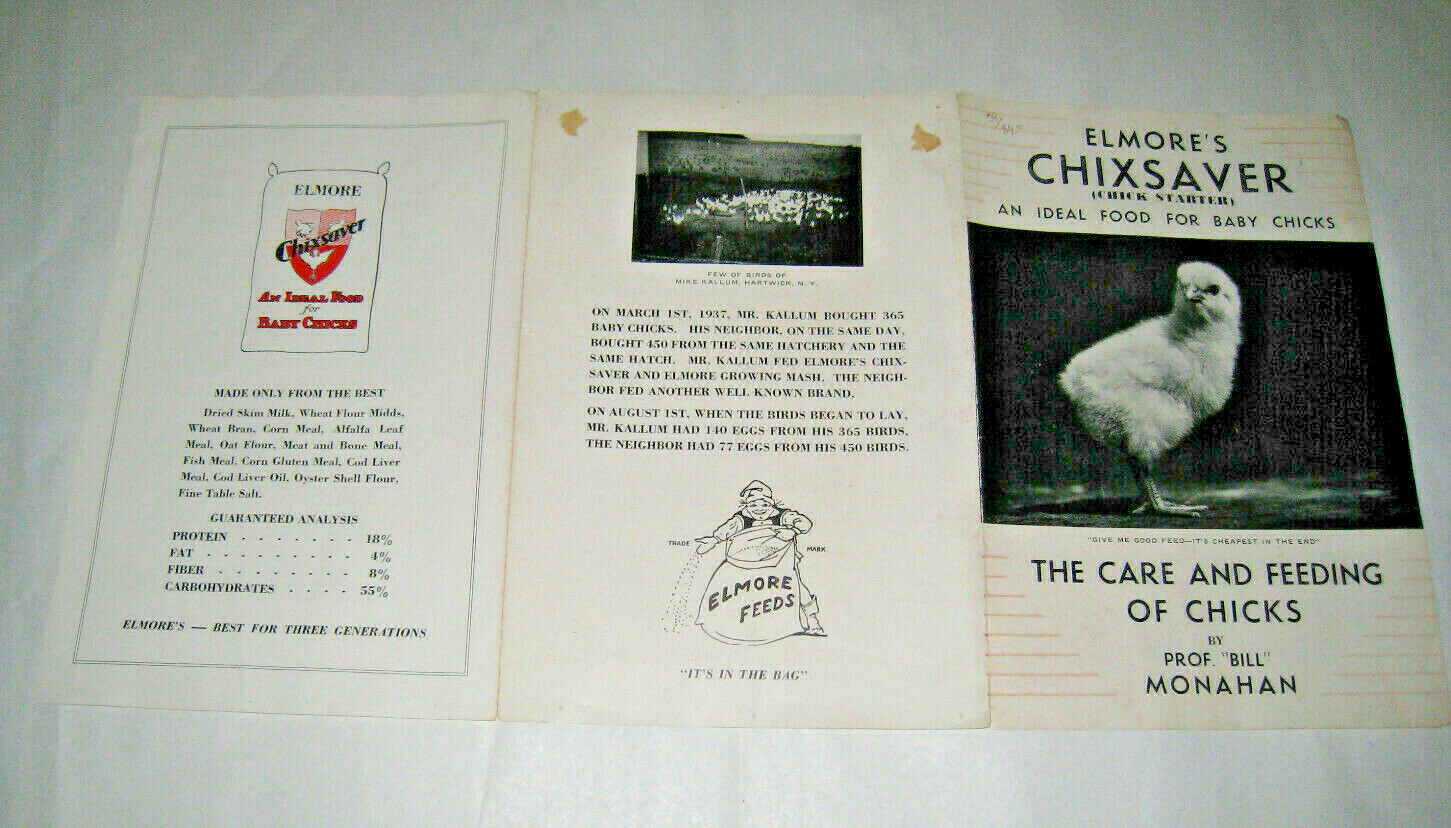 1930s Elmore&rsquo;s Chicksaver Care Feeding Chicks Bill Monahan Elmore Milling NY