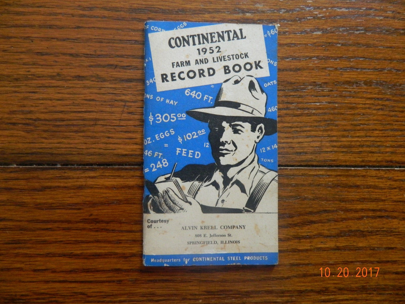 CONTINENTAL STEEL 1952 FARM RECORD BOOK ALVIN KRELL CO.SPRINGFIELD,ILLINOIS