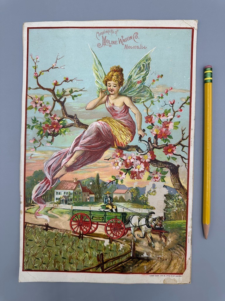 1880s MOLINE WAGON Co FARM Advertising PRINT Trade Card Era Victorian Fairy