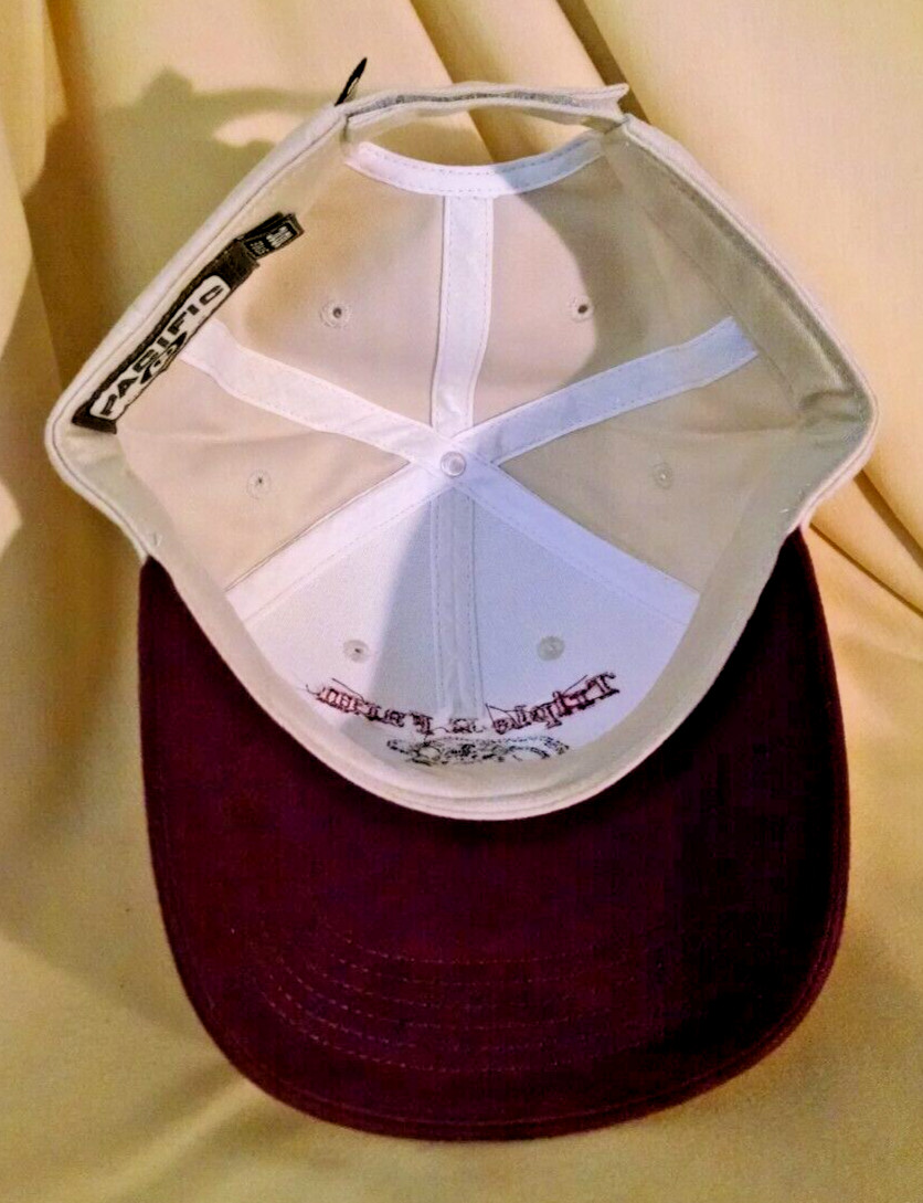 TRIPLE R FARM HAT BASEBALL CAP BEIGE BURGUNDY BULL COW ADJ PACIFIC HEADWEAR.