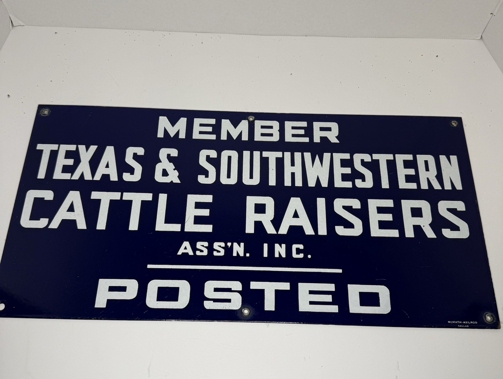 Vintage Porcelain Texas & Southwestern Cattle Raisers Ass’n Posted Sign TSCRA