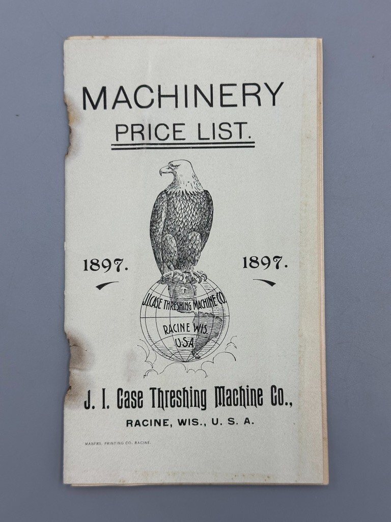 1897 JI CASE THRESHING MACHINE Co PRICE LIST Farm Advertising RACINE Wisconsin
