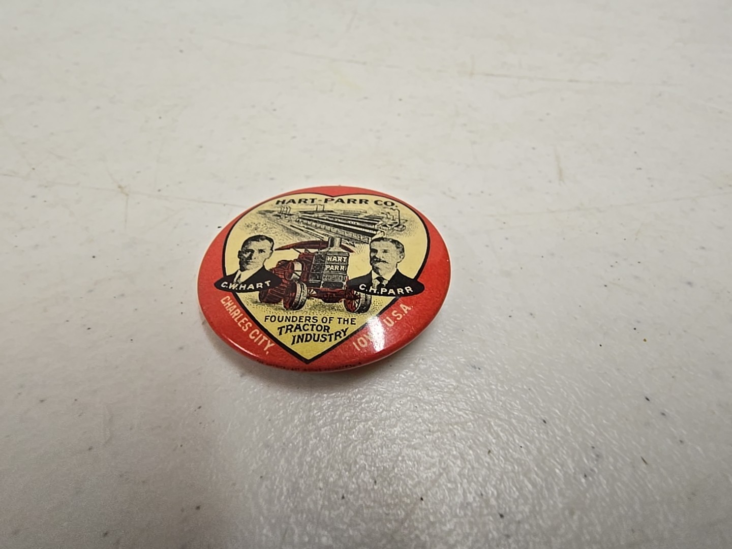 Antique Hart-Parr Charles City Iowa Tractor Industry Founder Celluloid Pinback