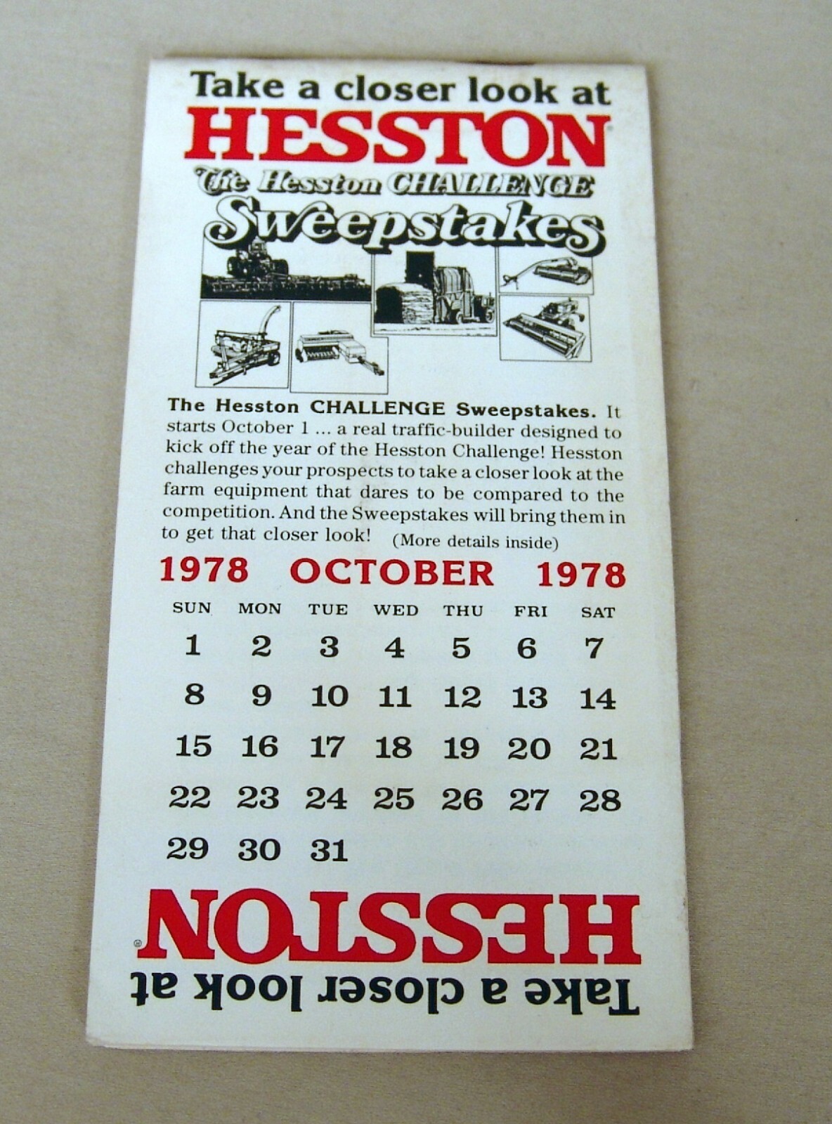 Vintage Hesston Corporation October 1978 Pocket Note Pad – UNUSED!