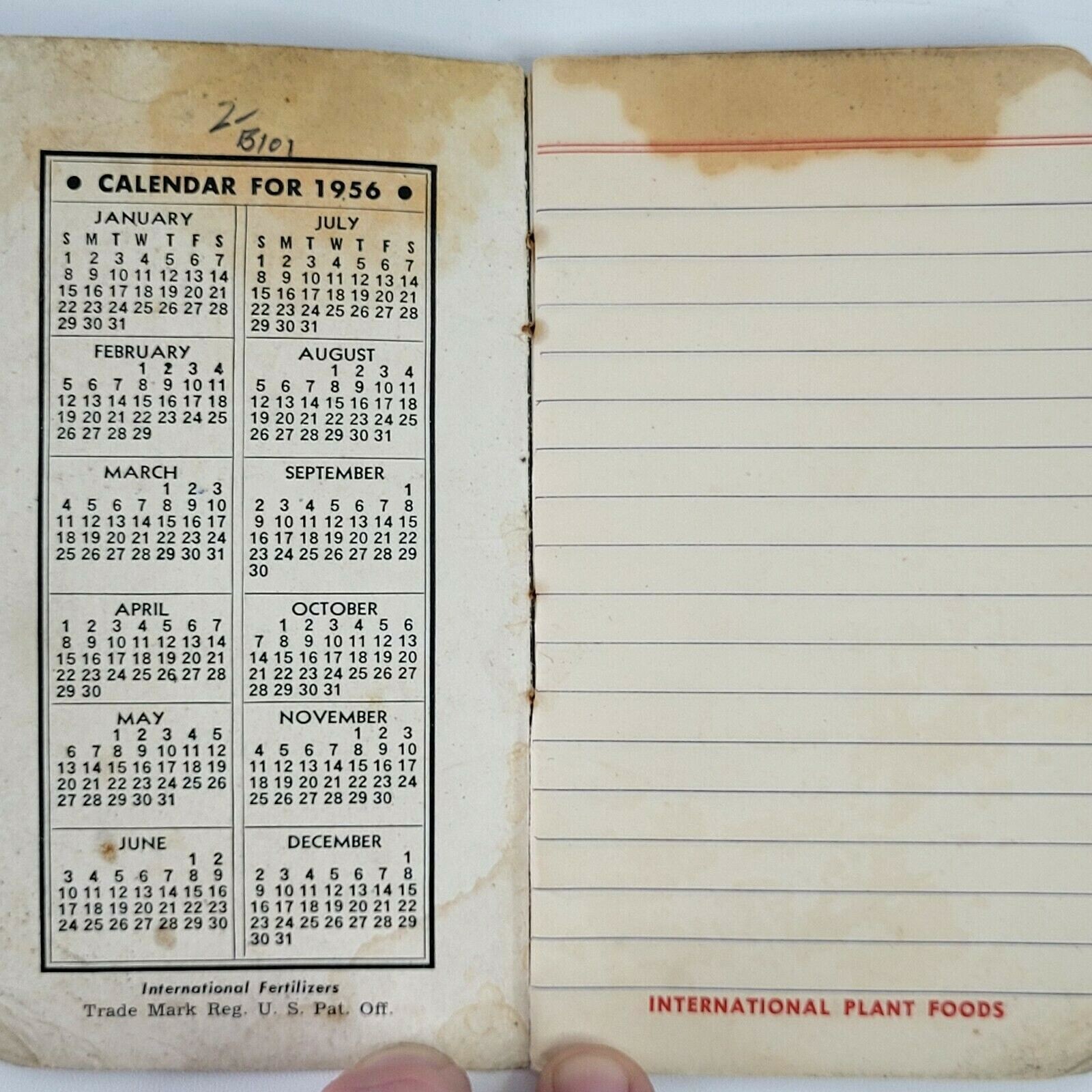 1956 International Fertilizers Pocket Calendar & Notepad Chicago Mason City Iowa