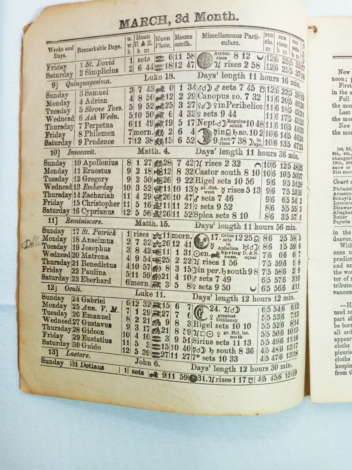 John Bear Baer&rsquo;s Agricultural Almanac Lancaster, PA Antique Farmers Vintage 1889