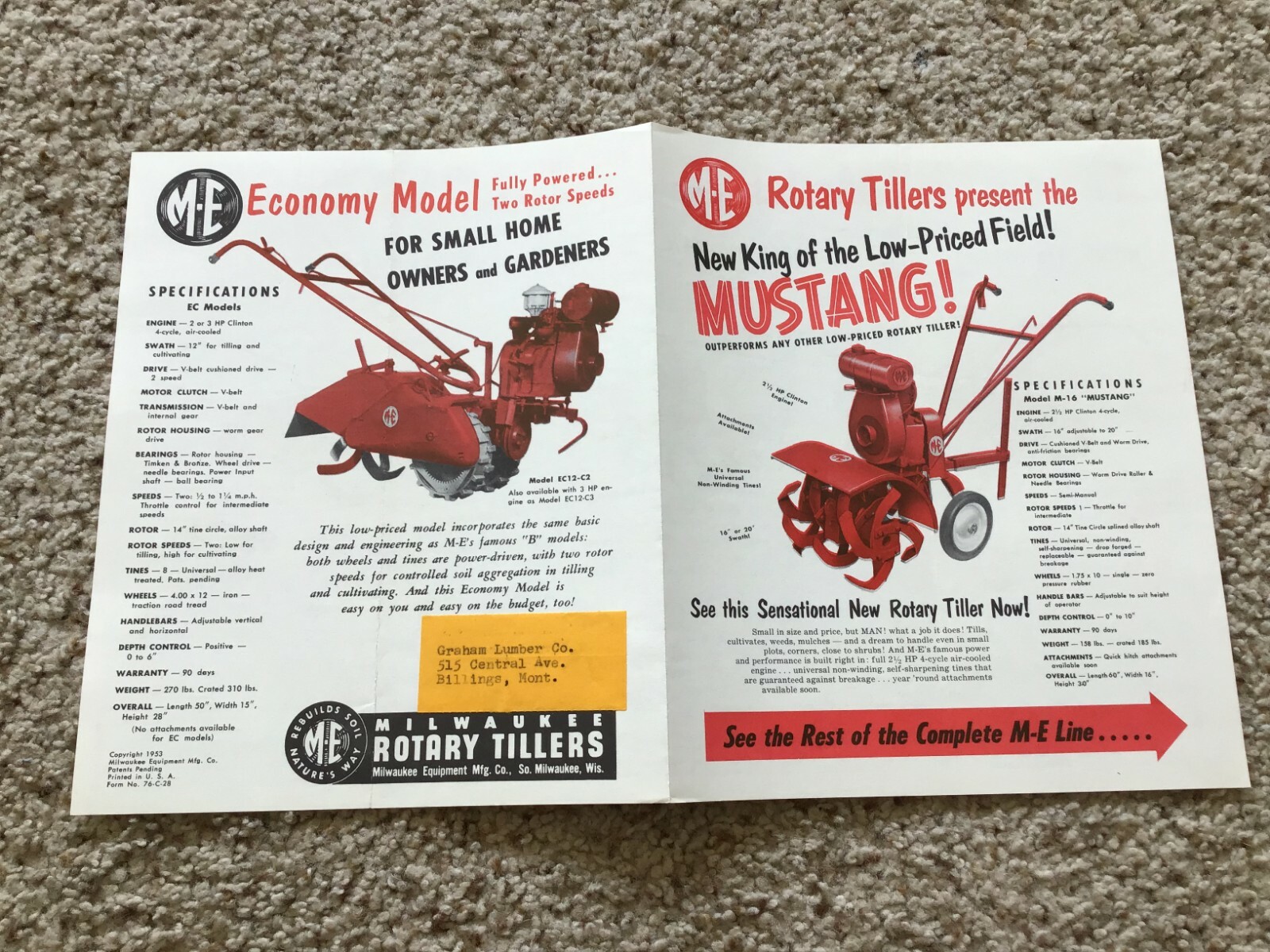 1953 Milwaukee Rotary Tillers, original sales literature.