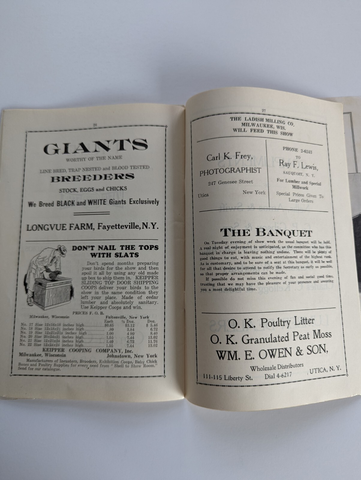 1928 Greater Utica NY Poultry Show Farm Advertising Book Entry Forms
