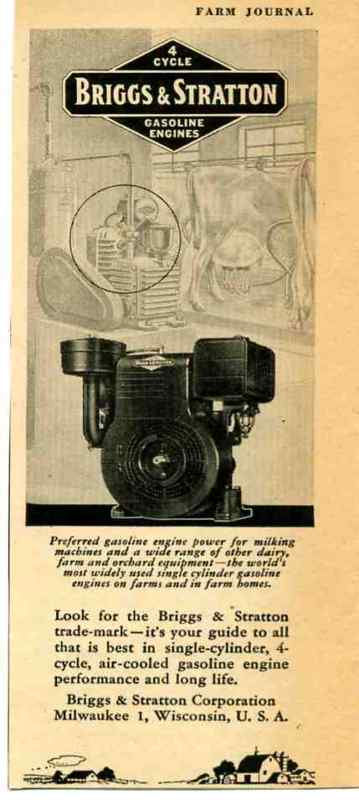 1952 small Print Ad of Briggs & Stratton Cow Milk Farm Motor Engine
