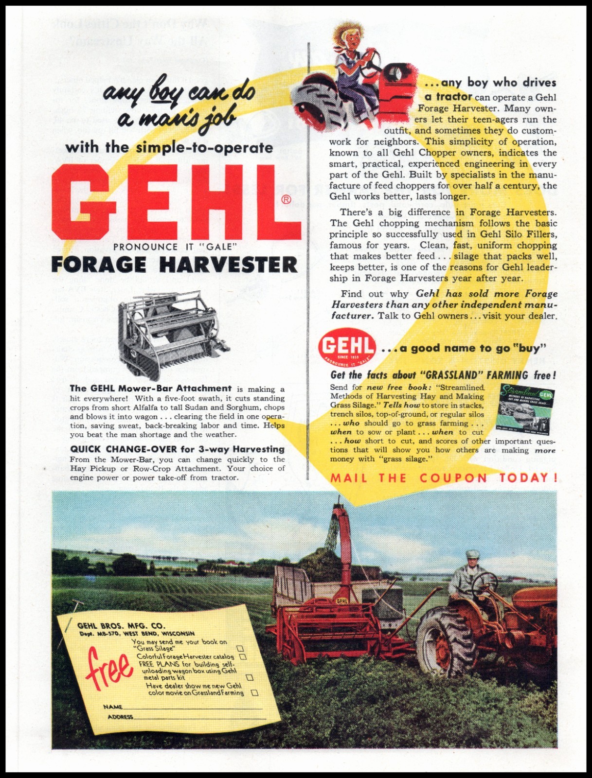 1971 GEHL Forage Harvester Red Farm Tractor 70&rsquo;s Vintage Print Ad