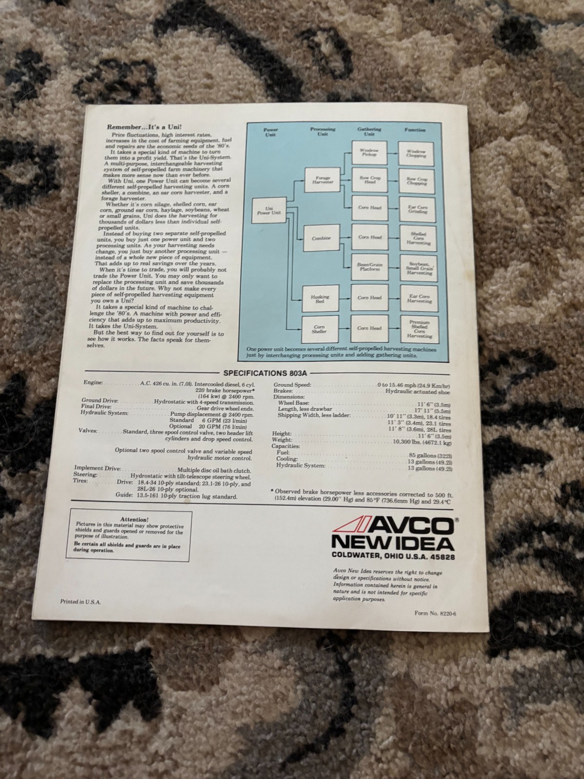 New Idea 803A Power Unit Uni-System For 1982 Brochure DCPA26