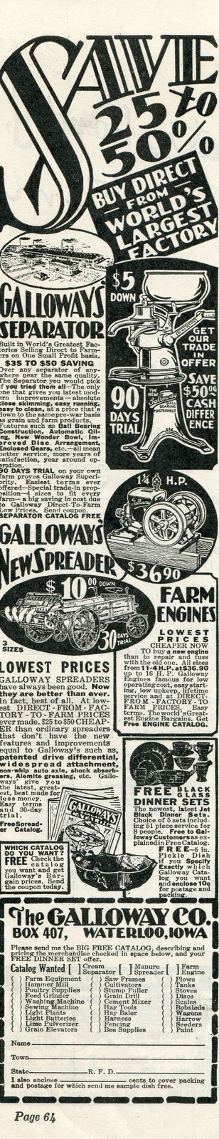 1931 small Print Ad of The Galloway Co Spreader & Cream Separator