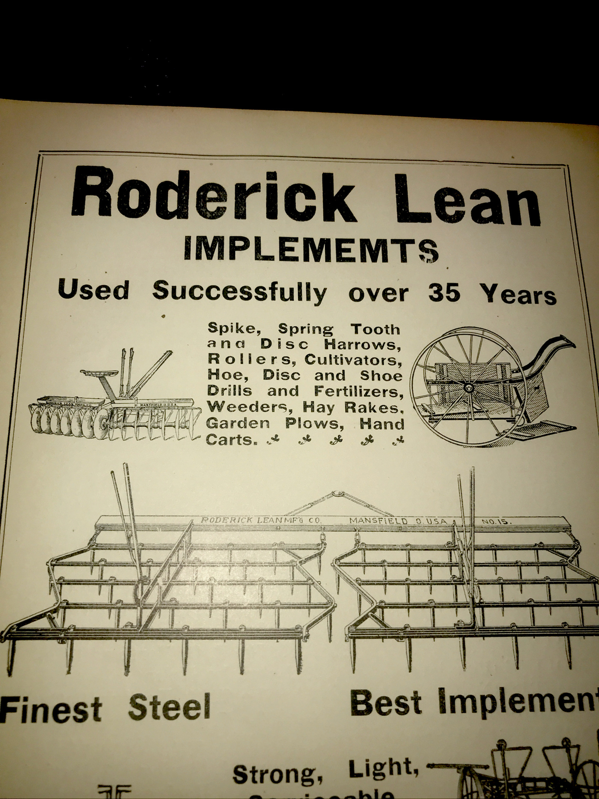 1905 Roderick Lean Farm Implement Advertising – Mansfield – Ohio Omaha Nebraska