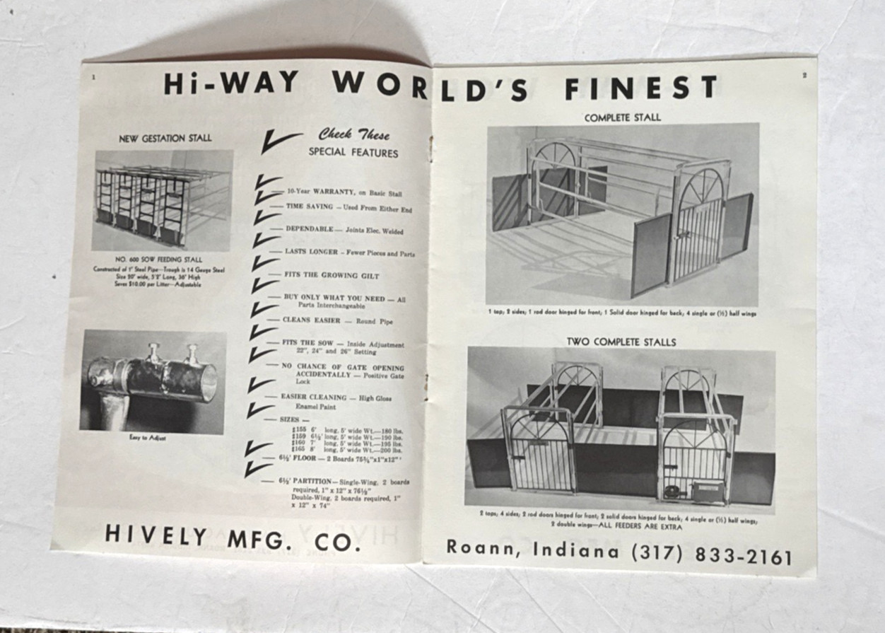 Butler and Hively Hog Shelter Flyer Advertisements, Farrowing Stalls