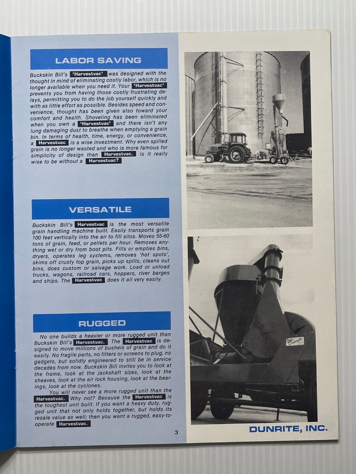 Buckskin Bill&rsquo;s Harvestvac by Dunrite – Sales Brochure *Original Dated 1980s*