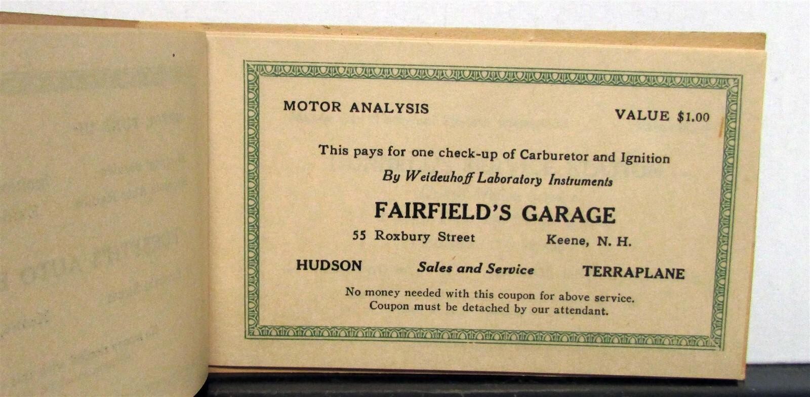 1937 Auto Service Association Assorted Service Coupon Book