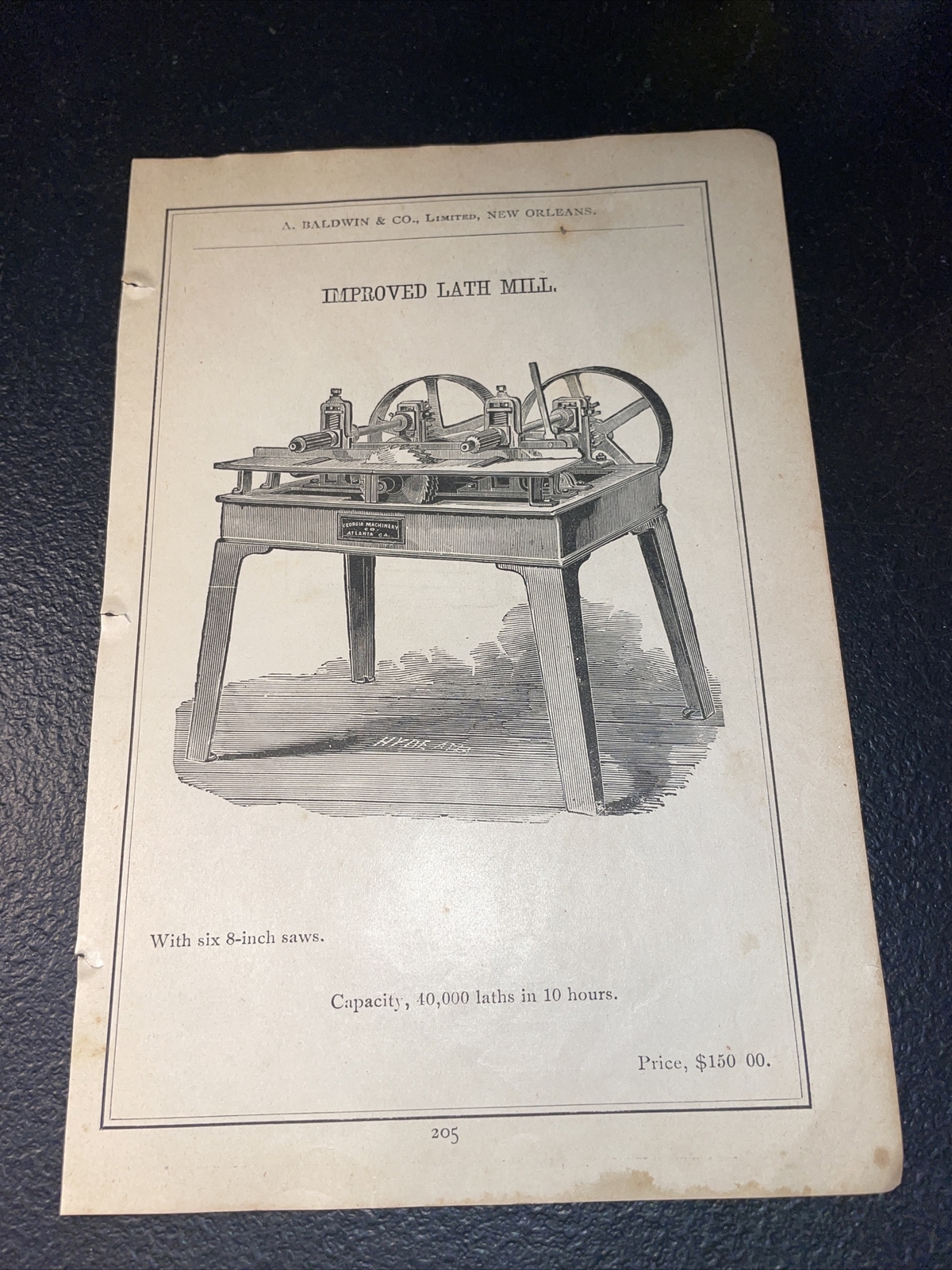 1891 Baldwin – Georgia Machinery Mill – Farm Advertising – Atlanta – New Orleans