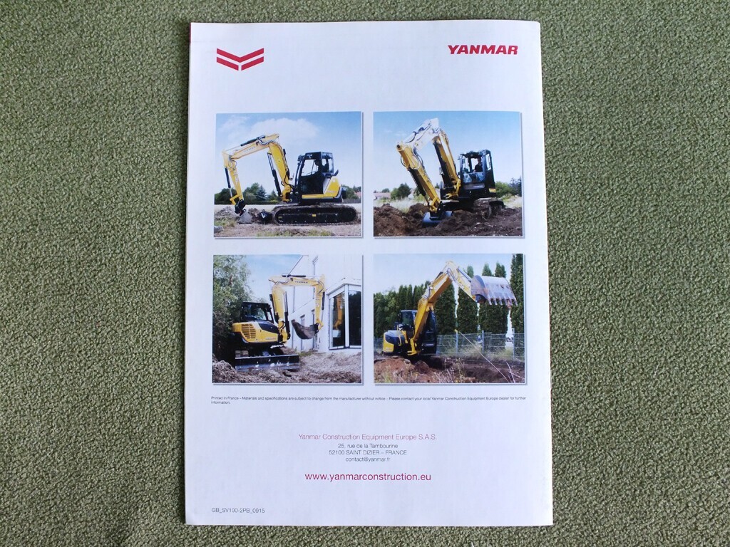 YANMAR SV100 2PB Hydraulic Midi Range Excavator Brochure Prospekt 2015
