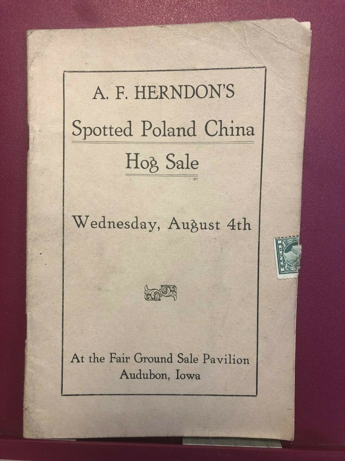 Spotted Poland China Catalog A. F. Herndon Audubon Iowa 1920