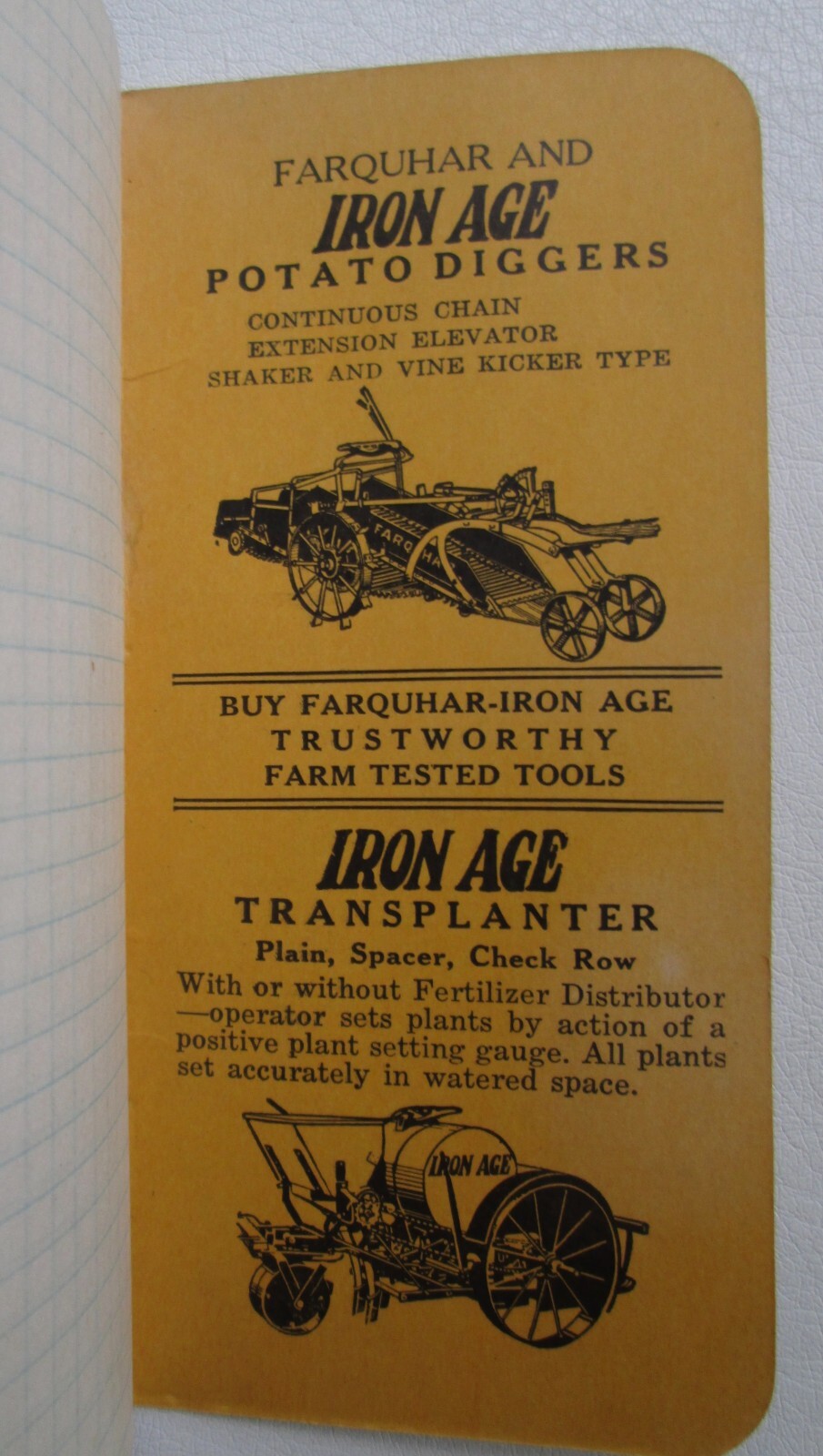 Farquhar Iron Age Pocket Notebook Potato Planter Spreader Diggers Transplanter