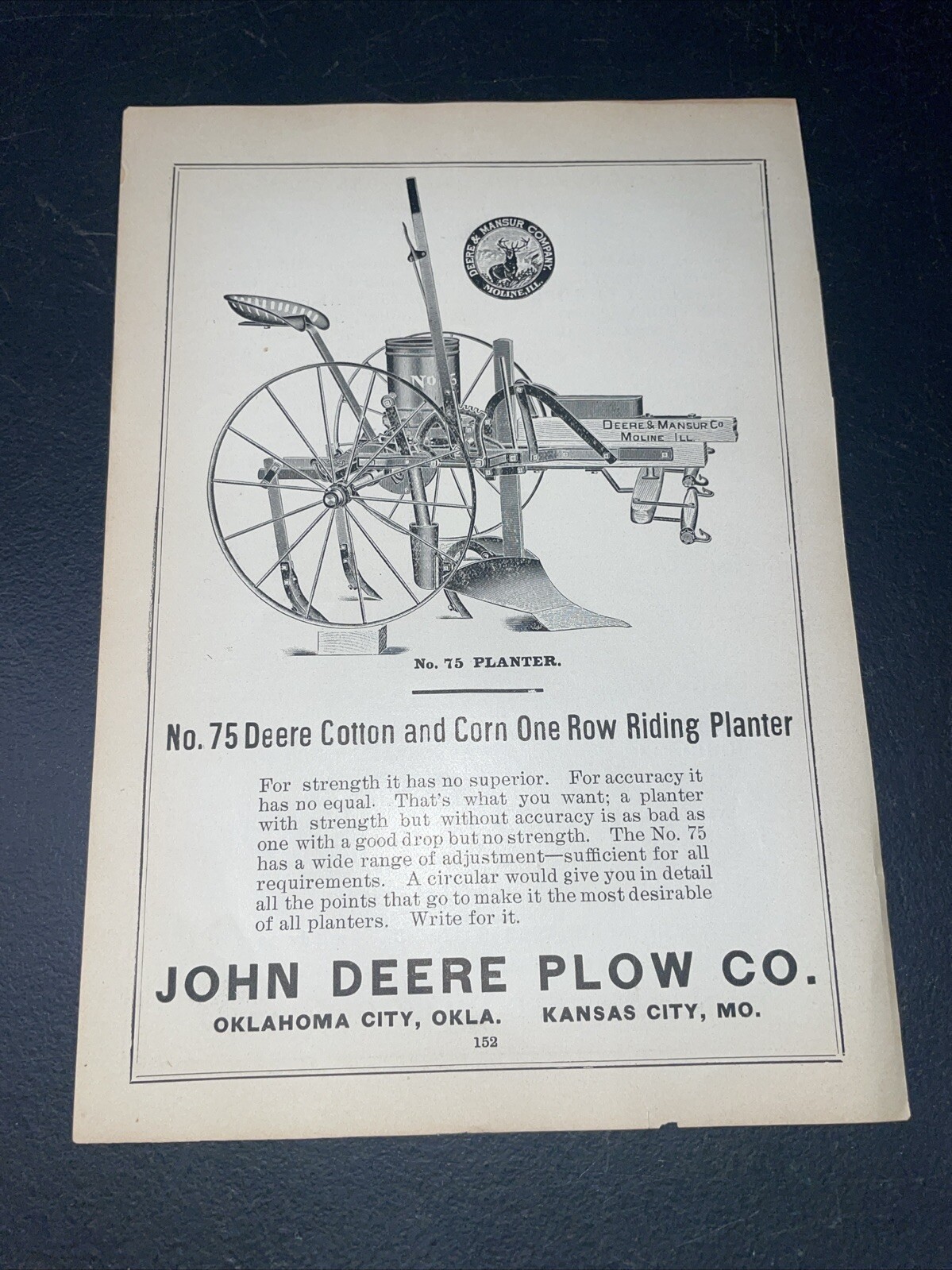 ORIGINAL 1907 John Deere Plow Farm Implement Advertising