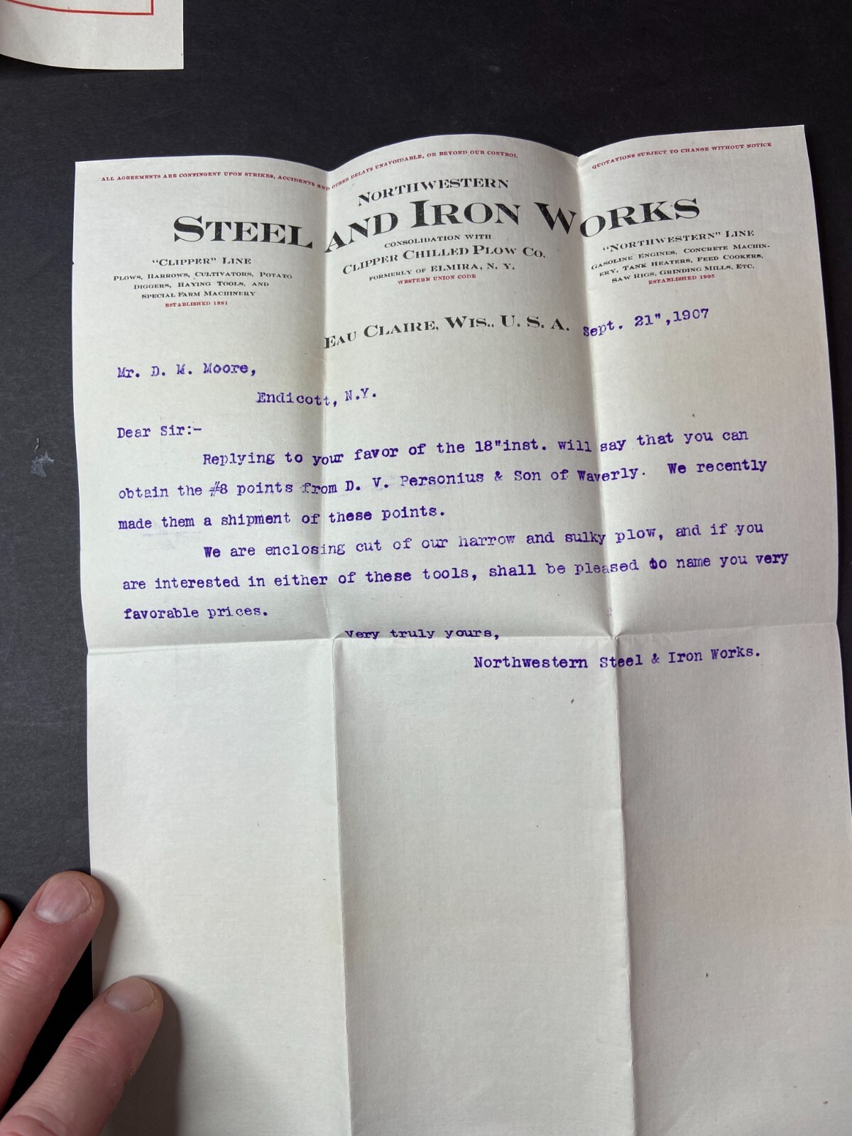 Clipper Sulky Plow 1907 Northwest Steel Eau Claire – Advertising Flyers & Letter