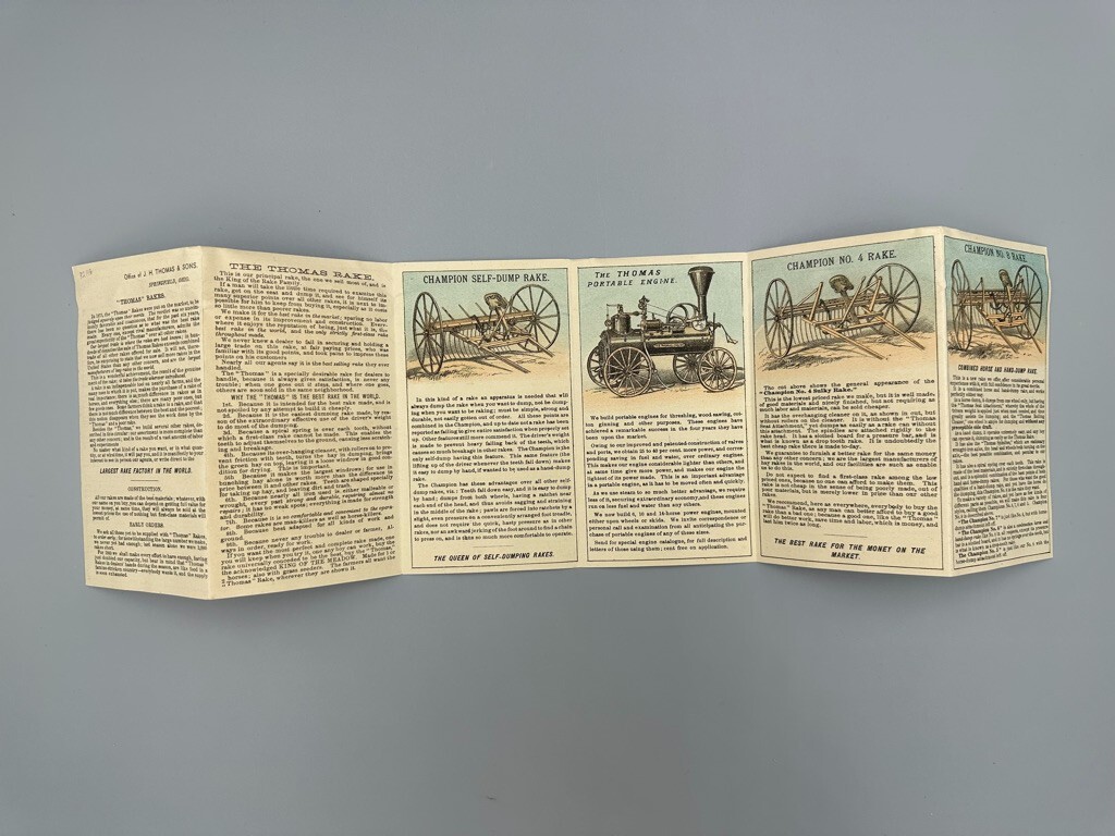 1880s JH THOMAS FARM Machinery ENGINES Advertise Fold Trade Card SPRINGFIELD OH
