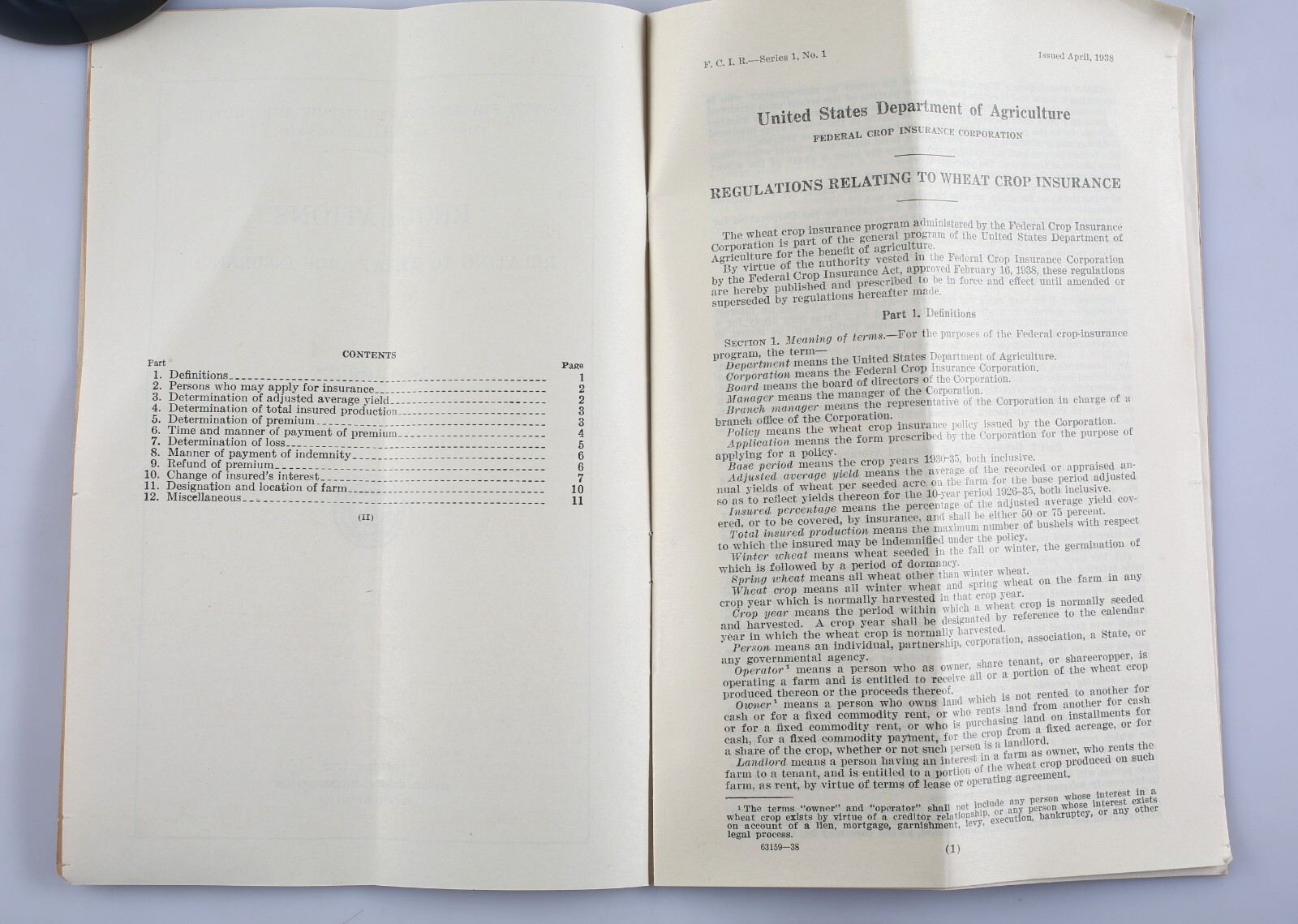 Vintage 1938 USDA Wheat Crop Farming Insurance Regulations Booklet