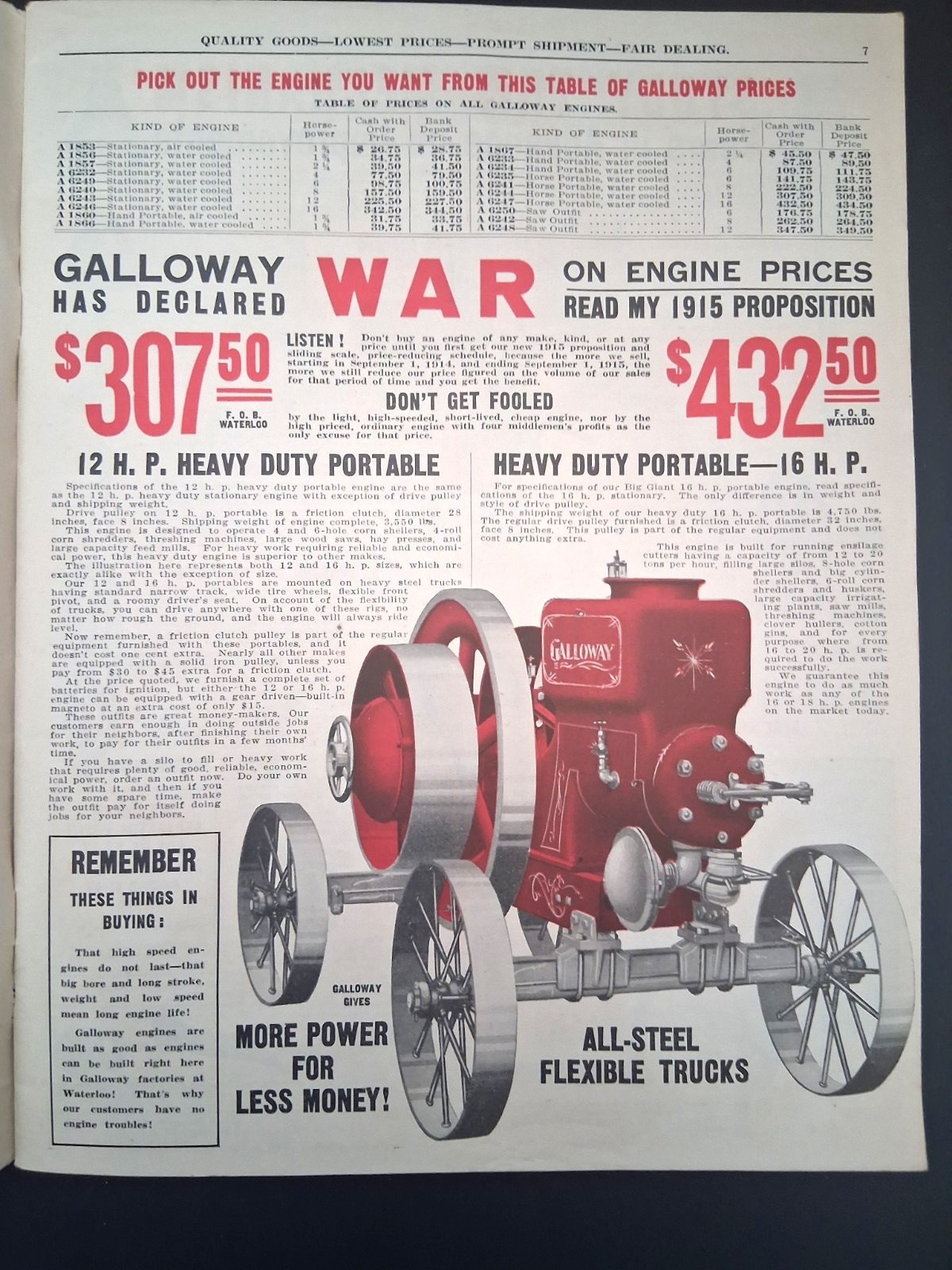 1915 Galloway Bros Iowa Catalog Farm Engines Cast Iron Stoves Clothes Color