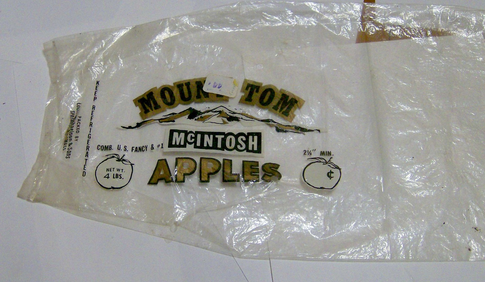 vintage 1950s 1960s MOUNT TOM APPLES bag HOLYOKE MASSACHUSETTS orchard farm MT