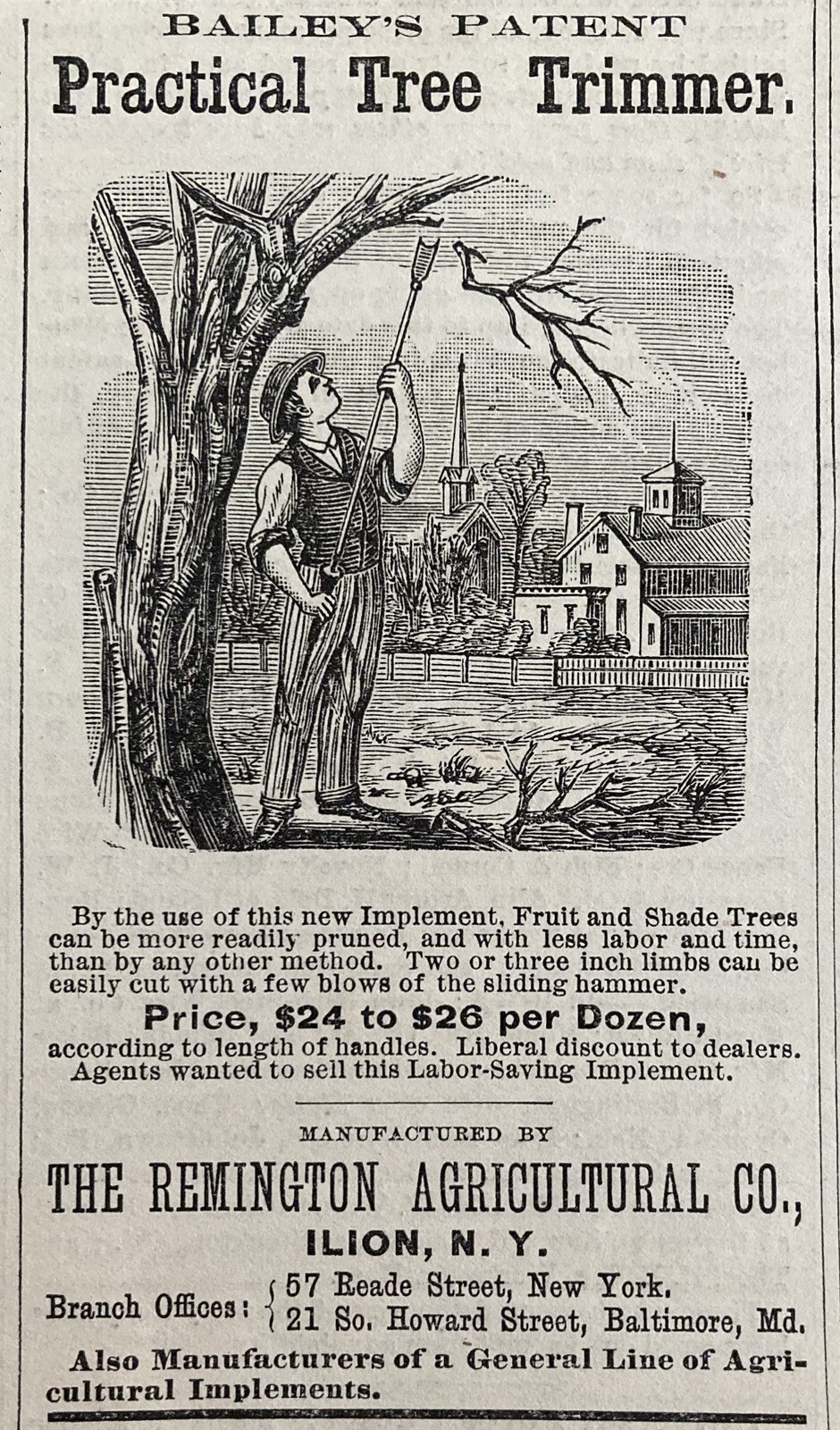 1881 AD.(XH76)~REMINGTON AGRICULTURAL CO. ILION, NY. BAILEY’S TREE TRIMMER