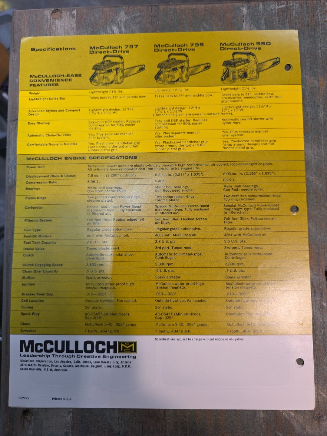 Mcculloch Super Lightweight Direct Drives Mac 1-10 10-10 2-10 3-10E 2-10G Mac 15