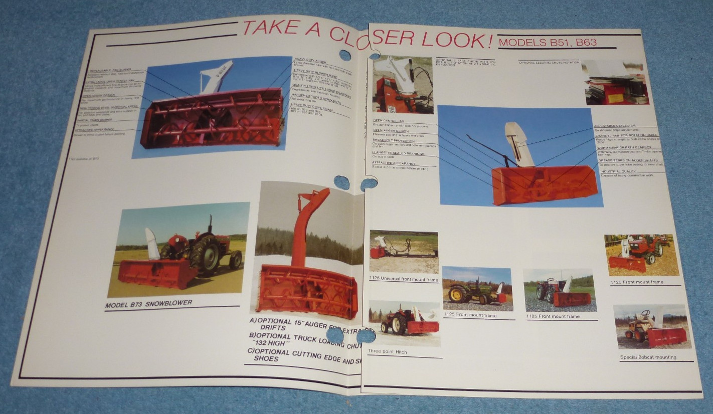 Vintage Ber-Vac Tractor Mounted Snowblowers Farm Equipment Brochure Model Specs