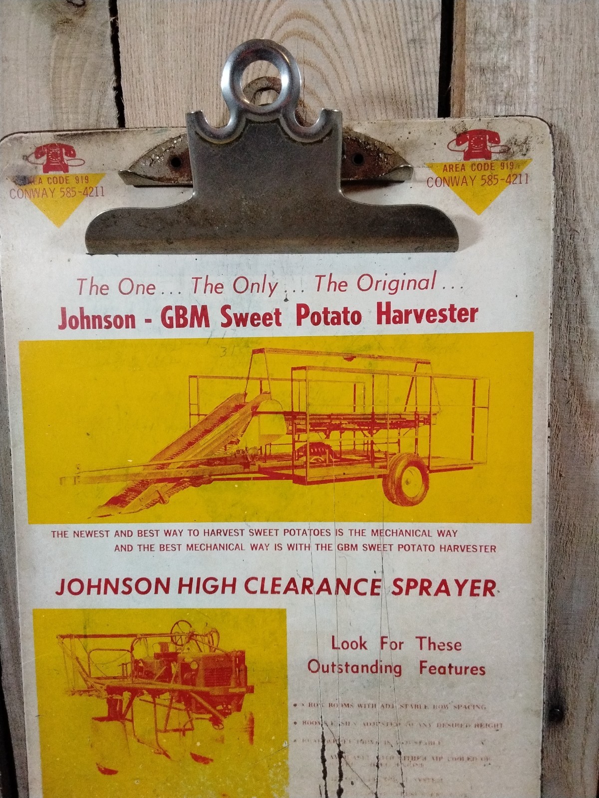 Vintage Johnson Manufacturing Farm Equipment Clipboard 9&Prime;X15&Prime;