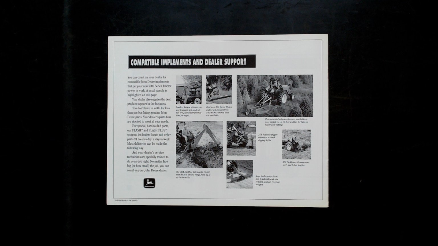 John Deere 5000 Series Spirit Tractors Vintage Brochure Black White