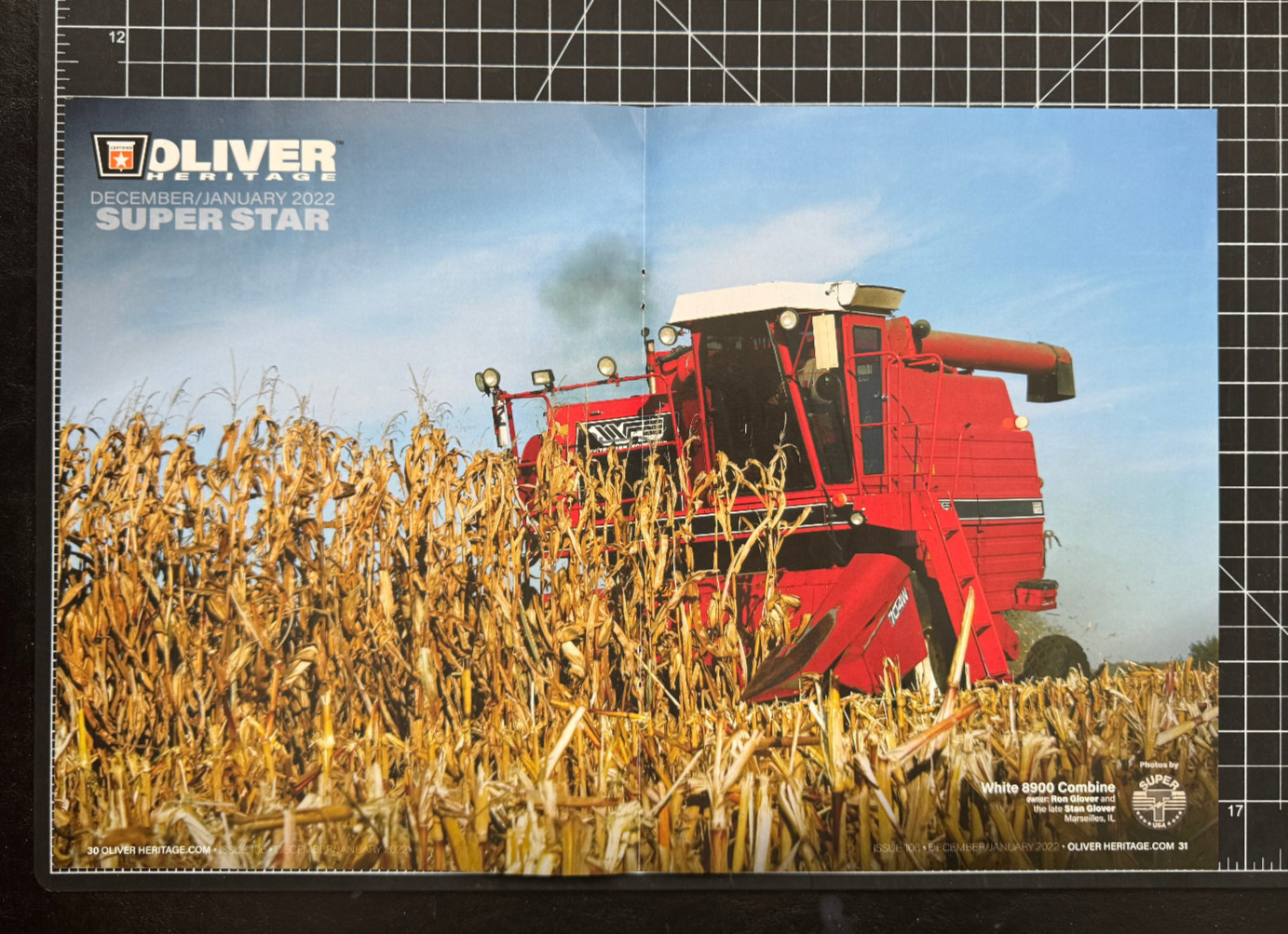 White 8900 Combine Red Farm Agriculture Harvest Double Page Print 2022