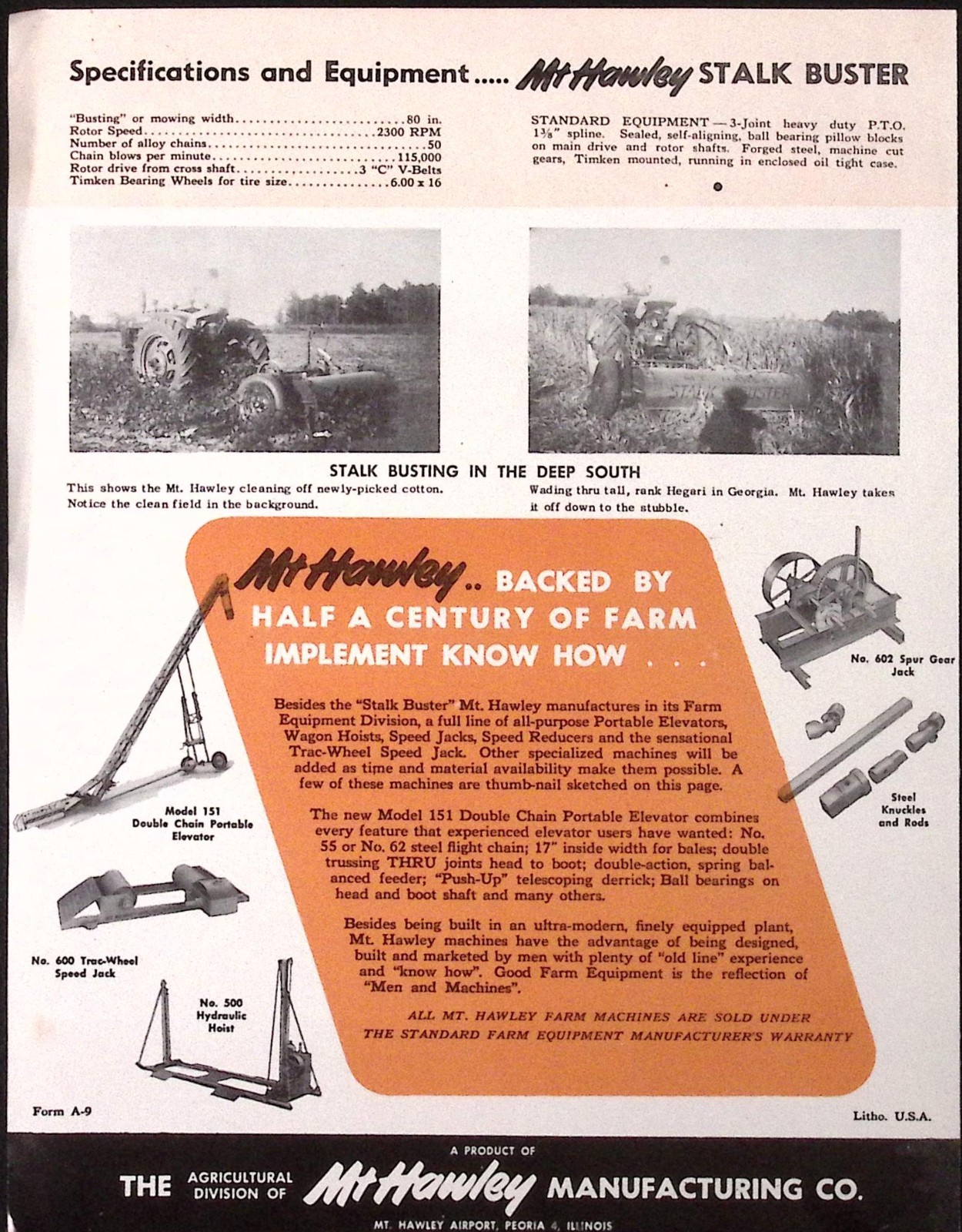1954 Mt Hawley Stalkbuster Sales Brochure Mt Hawley Mfg CO Peoria IL
