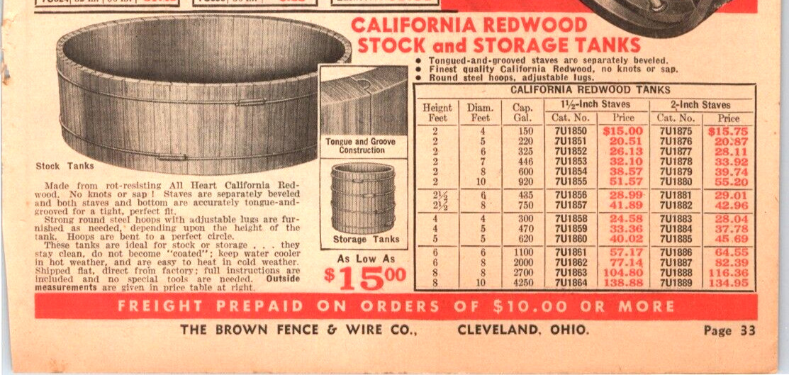 1943 Print Ad STEEL WHEELS & Redwood STORAGE TANK 9.5&Prime; x 6.5&Prime; Jim Brown product
