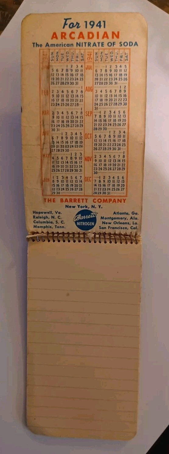 Lot Of 2, 1941 Barrett Nitrogen Blue Notebooks Arcadian Memo Calender Graphic