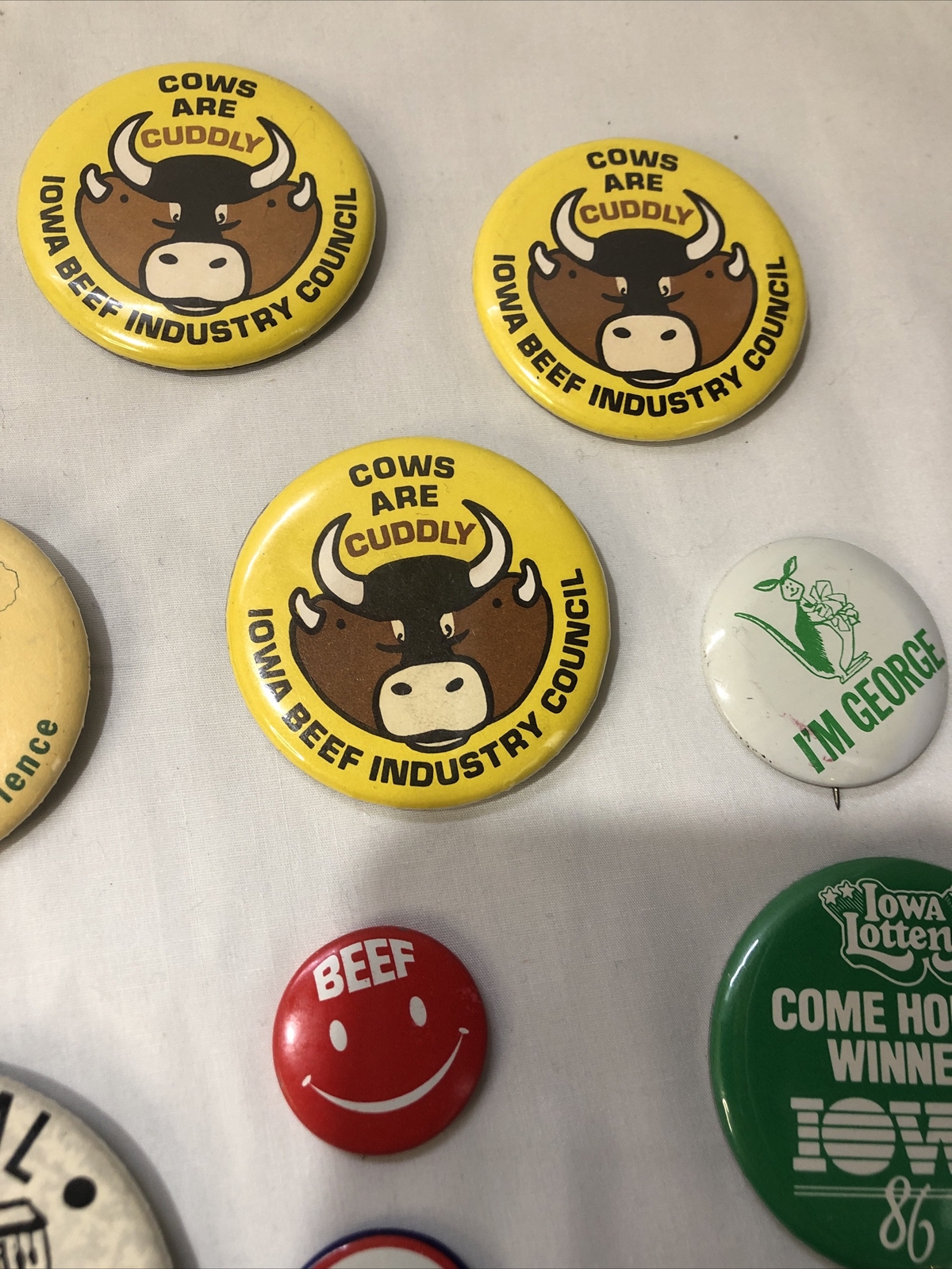 Vintage Iowa & Nebraska Advertising Political Buttons 1980s + Nixon 4 President