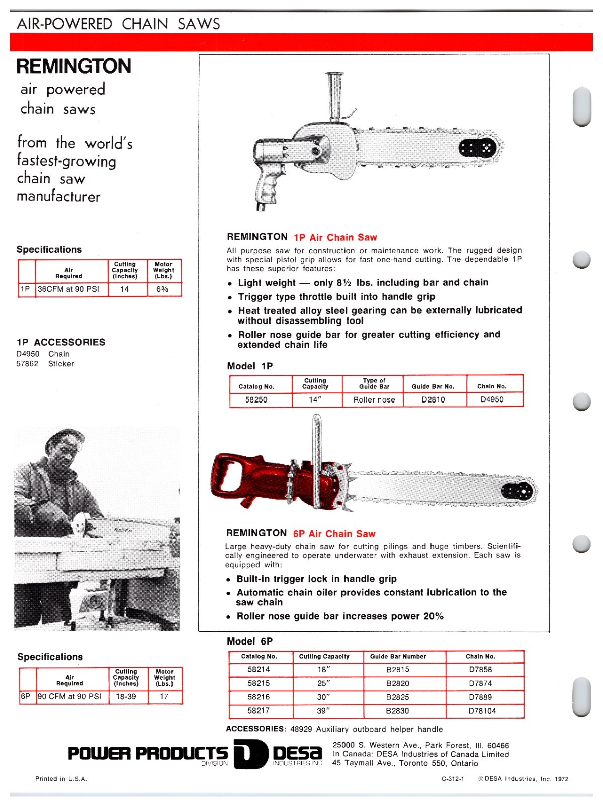 Original 1970s Remington Chainsaw Sales Sheet (Electric Models) Info Sheet