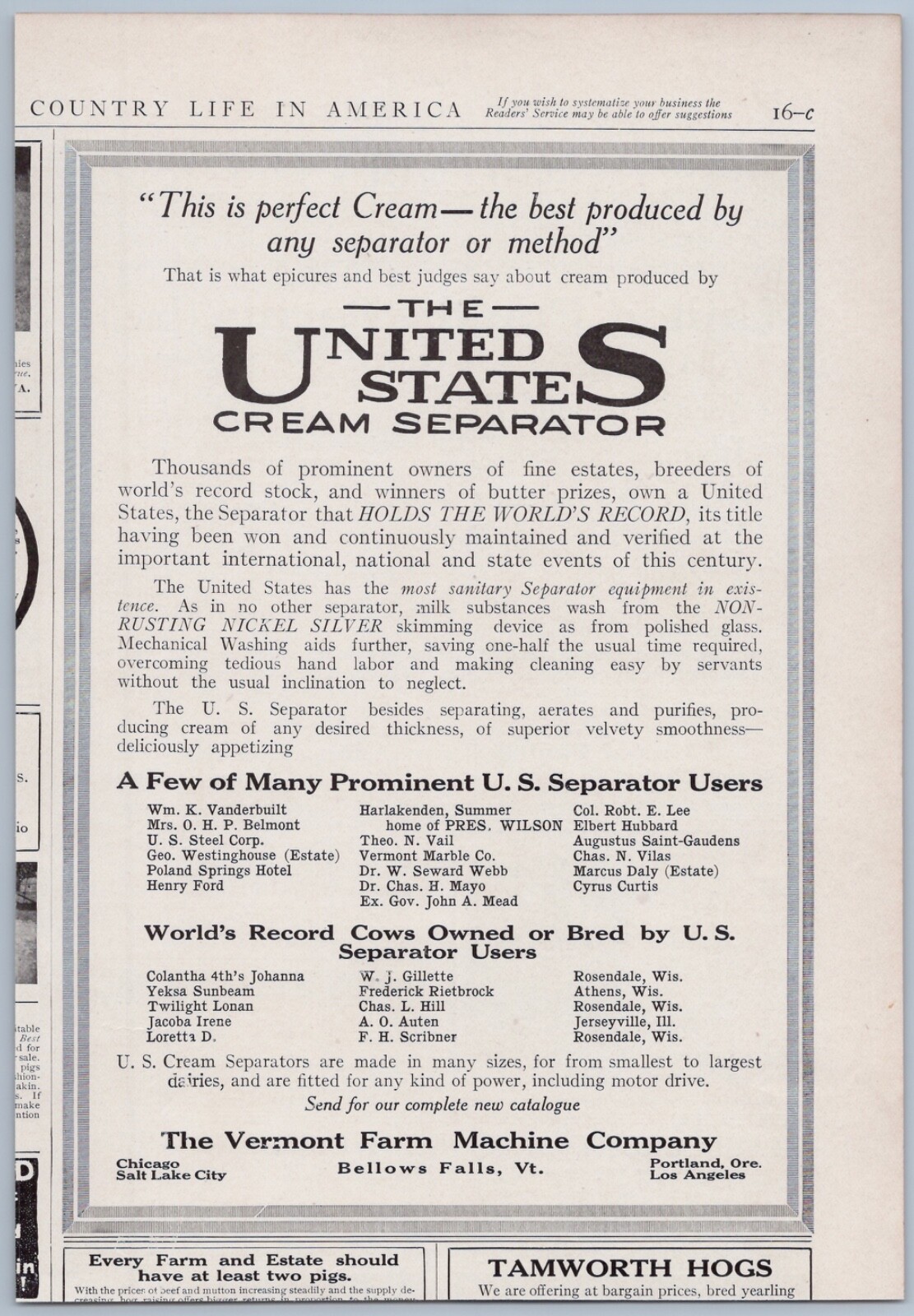 1914 Vermont Farm Machine Vintage Ad United States Cream Separator Skimmer