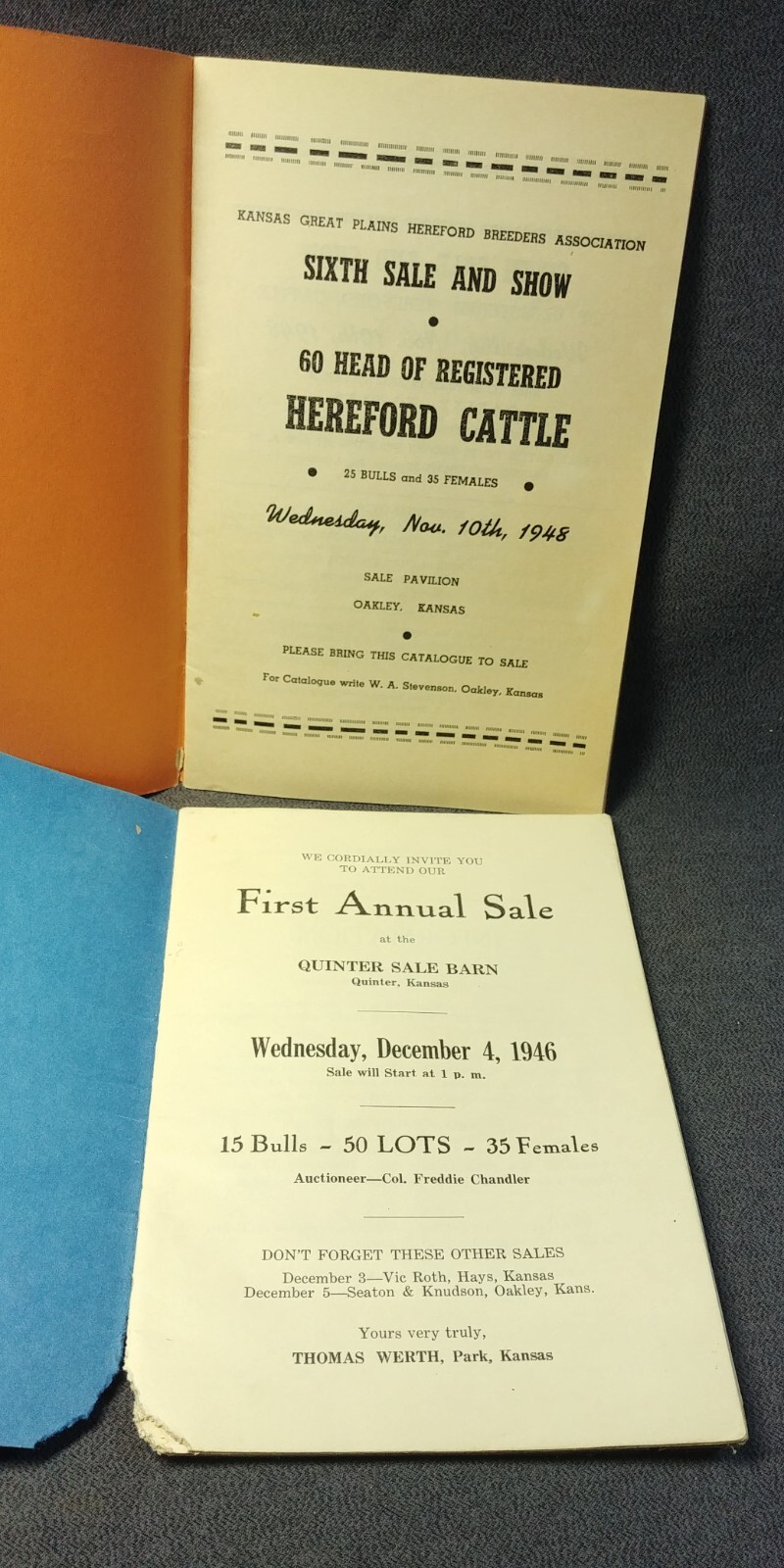 3 AG Booklet 1946 Hereford Sale Quinter Kansas 1948 Oakley Breeders Gazette 1951