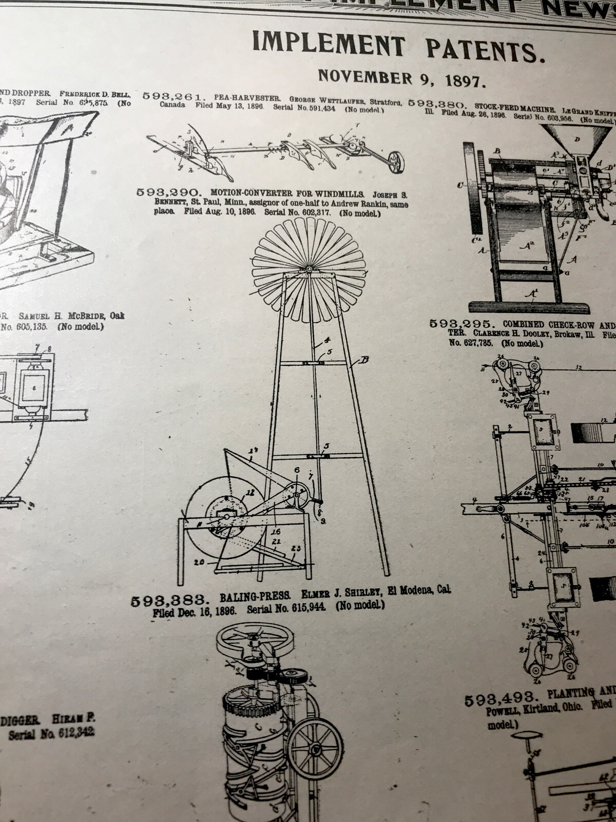 ORIGINAL 1897 Farm Implement Patents Advertising – Double Sided – 10” X 15”