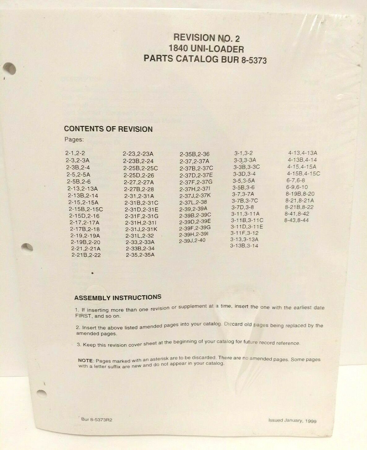 1840 Uni-Loader Parts Catalog BUR 8-5373 Revision #2 1999