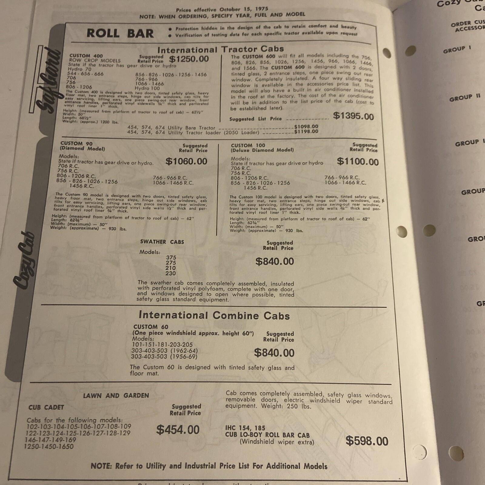Cozy Cab (Oct 15, 1975) Custom Products Of Litchfield Inc (Minnesota) Brochure