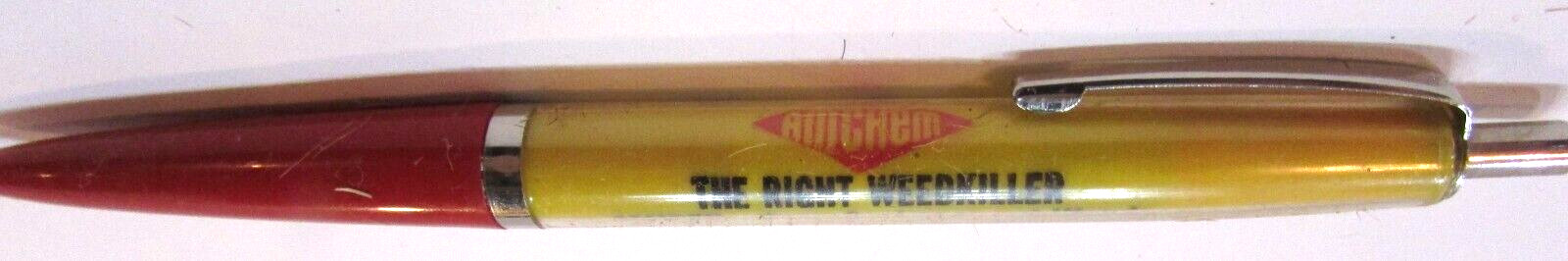 Old 1960&rsquo;s Amchem Weed Chemical Vintage Red Yellow Plastic Click Ballpoint Pen