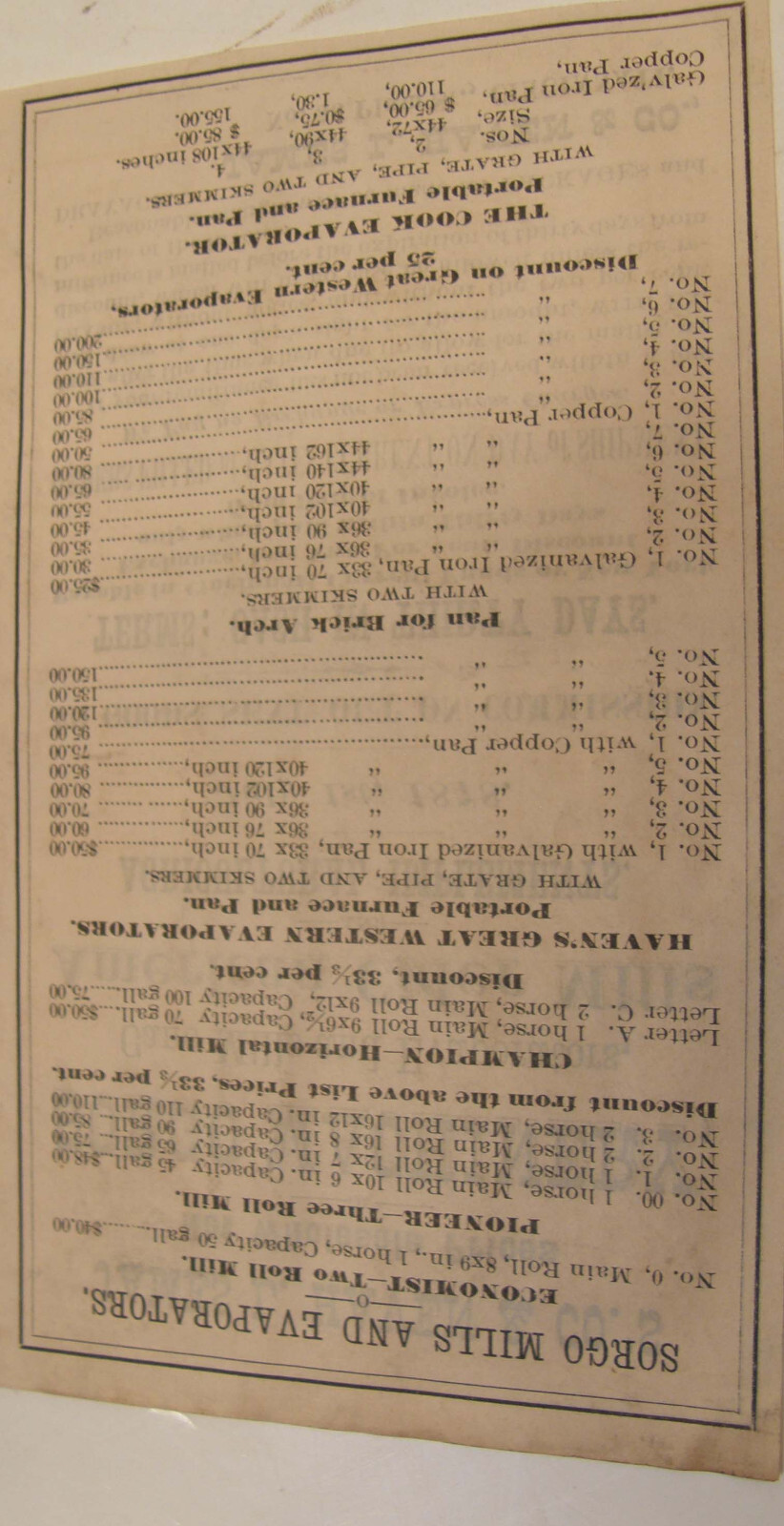 ANTIQUE 1878 AGRICULTURAL MACHINERY PRICE LIST JAMES HAVEN & CO CINCINNATI OH