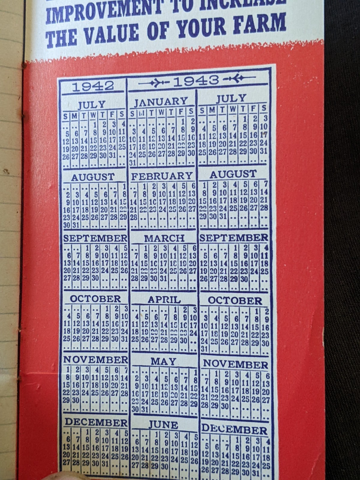1943-43 Adams Implement pocket note book. Sadelia Missouri